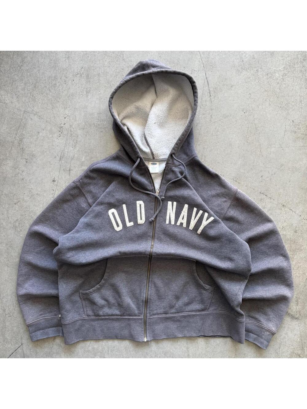 Vintage 2000s Old Navy Boxy Distressed Spellout Gray Hoodie